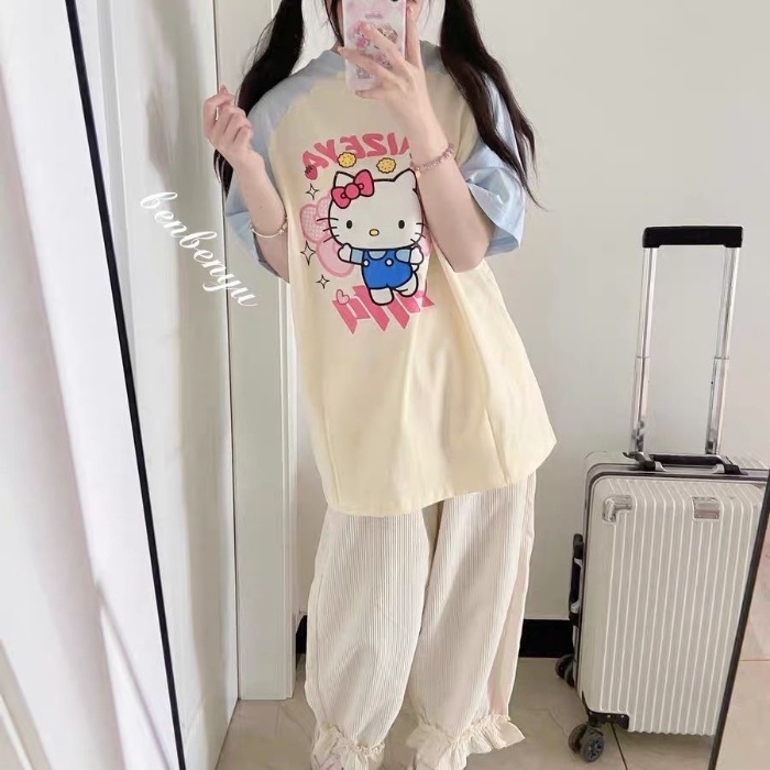 Áo thun NRVP 100% cotton tay ngắn cổ tròn in họa tiết phong cách Hàn Quốc cho nữ