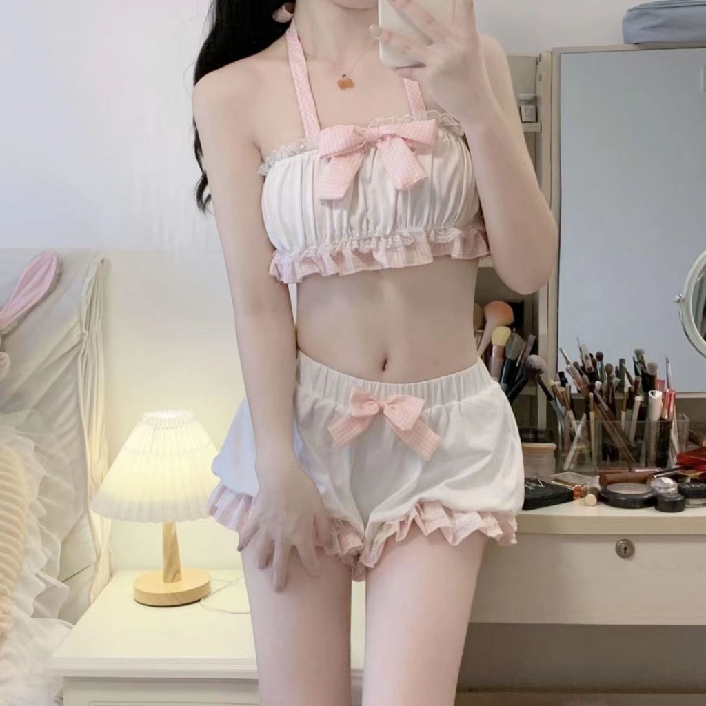 Bộ Đồ Ngủ Hai Dây Phối Quần Short Màu Trơn Dễ Thương Thời Trang Mùa Hè Cho Bạn Gái