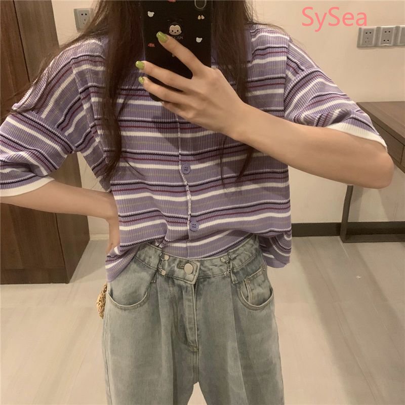 Áo Sơ Mi Kẻ Sọc Phong Cách Retro Hàn Quốc Cho Nữ