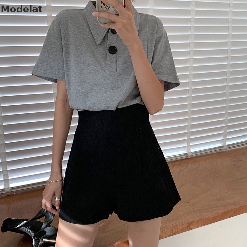 Mfc Quần Short Lưng Cao Dáng Rộng Mềm Mại Màu Trơn Đơn Giản Thời Trang Mùa Hè Cho Nữ