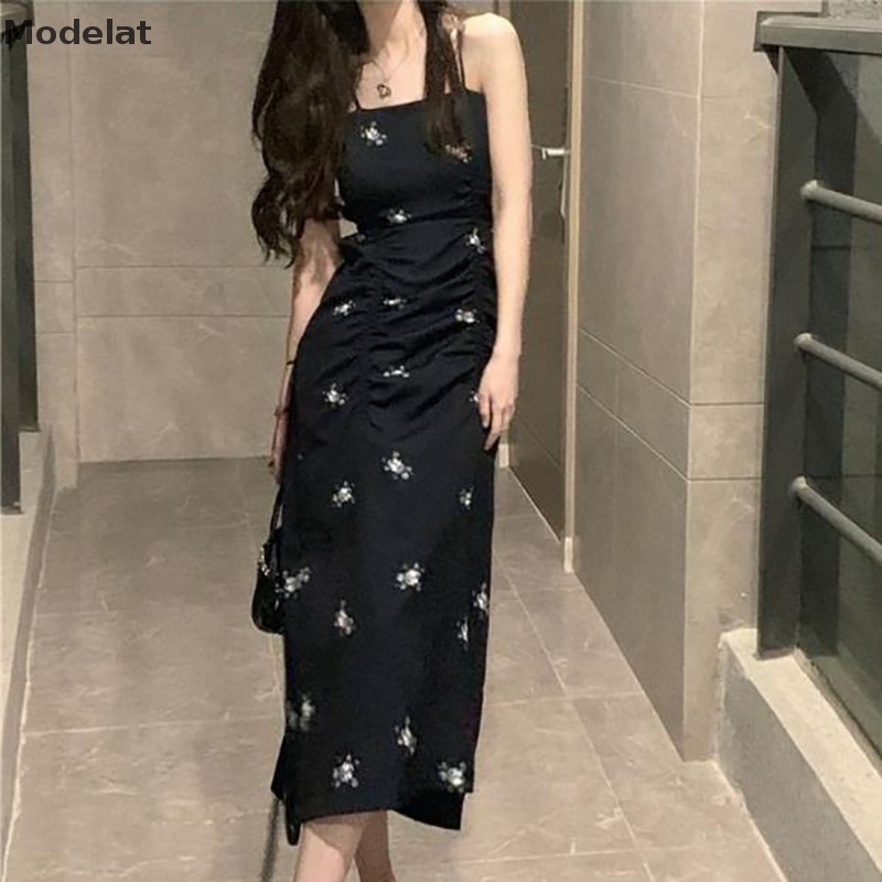 Đầm Dài Hai Dây Mỏng In Họa Tiết Gợi Cảm Mùa Hè Cho Nữ WTD