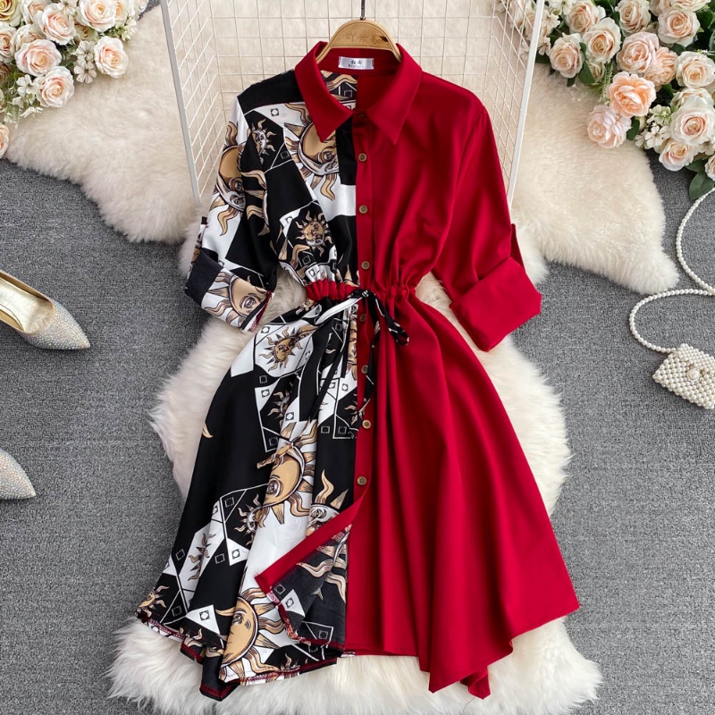 Đầm Sơ Mi Dài Tay In Họa Tiết Thời Trang Hàn Quốc Cho Nữ