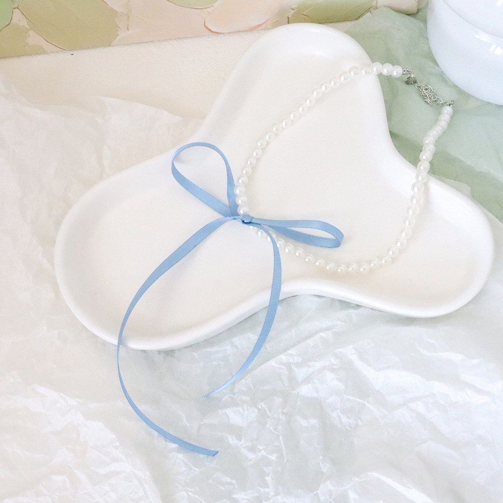 Vòng Cổ Choker Ngọc Trai Giả Thắt Nơ 6mm Phong Cách Ba Lê Cho Nữ