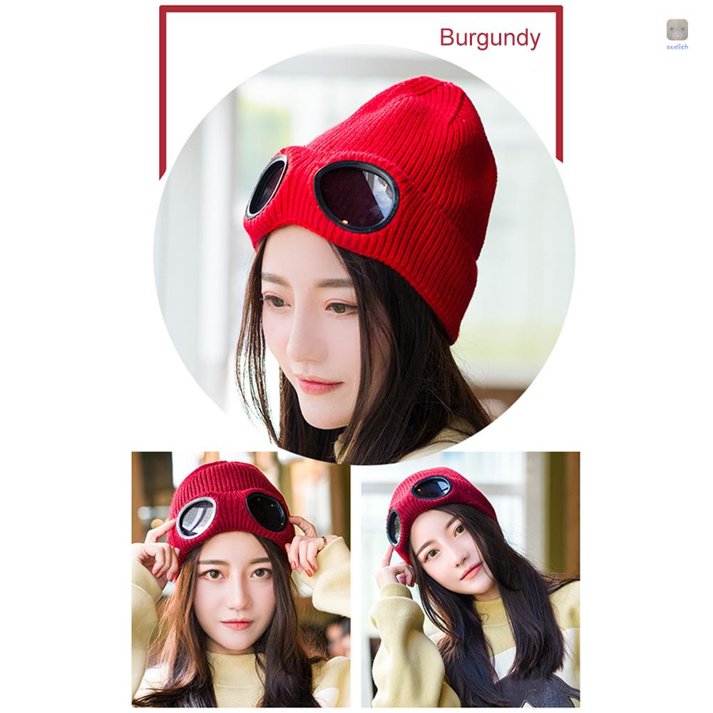 Mũ Beanie Dệt Kim Dày Dặn Co Giãn Giữ Ấm Mùa Đông Với Kính Lót Lông Có Thể Tháo Rời Cho Nam Nữ Hoạt Động Ngoà