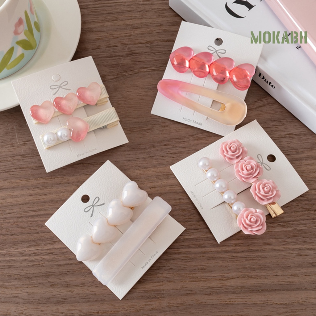 1 Cặp Kẹp Tóc Hình Trái Tim Màu Gradient Trong Suốt Gọn Nhẹ Chống Trượt