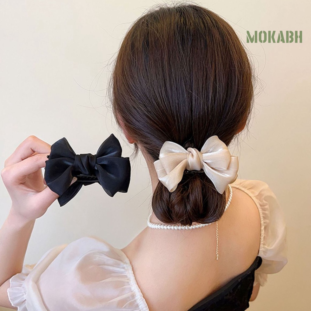 [Mok Abh] Kẹp Tóc Có Lò Xo Đính Nơ To Chống Trượt Hai Lớp Bằng Vải Mềm Cố Định Tóc Cố Định Phong Cách Công Chúa Dùng Làm Đạo Cụ Chụp