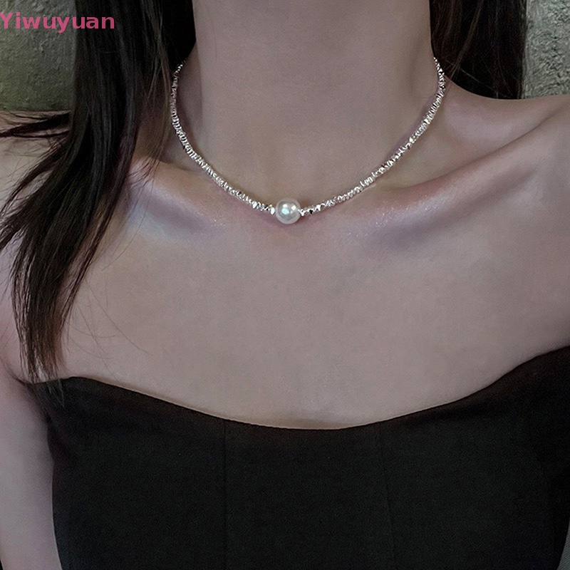 Vòng Cổ Choker Màu Bạc Đính Ngọc Trai Lấp Lánh Thời Trang Cho Nữ Mới