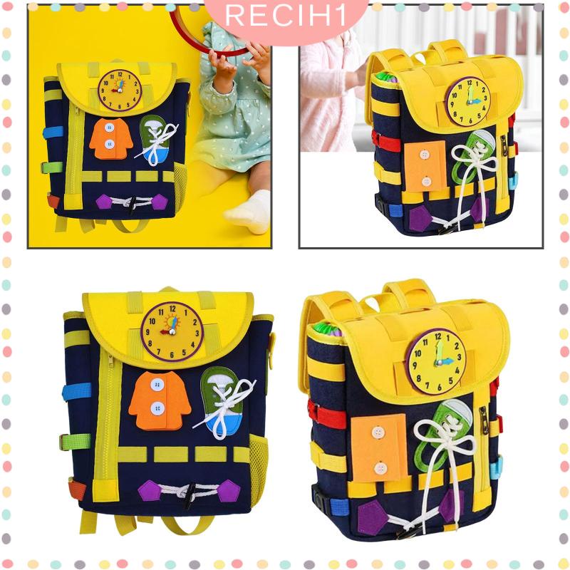 [Recih] Ba Lô Học Hoạt Động Có Khóa Kéo / Nút / Đồng Hồ Đồ Chơi Xếp Hình Kỹ Năng Sống Cơ Bản Dành Cho Trẻ Em 4~8 Tuổi