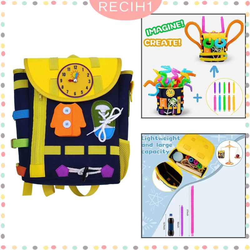 [Recih] Ba Lô Học Hoạt Động Có Khóa Kéo / Nút / Đồng Hồ Đồ Chơi Xếp Hình Kỹ Năng Sống Cơ Bản Dành Cho Trẻ Em 4~8 Tuổi