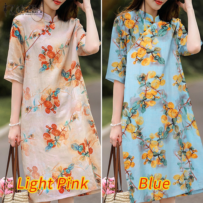 Zanzea Đầm Sườn Xám Ngắn Tay Form Chữ A Phong Cách Cổ Điển Thanh Lịch Dành Cho Nữ