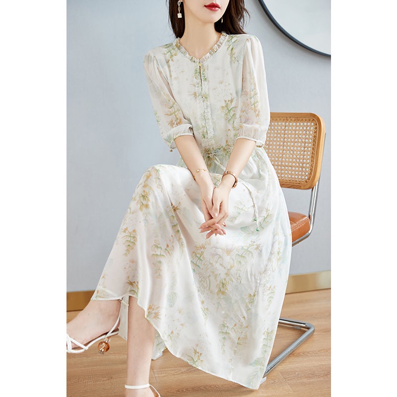 Đầm Chiffon Tay Ngắn Dáng Rộng In Họa Tiết Thời Trang 4 Màu Lựa Chọn