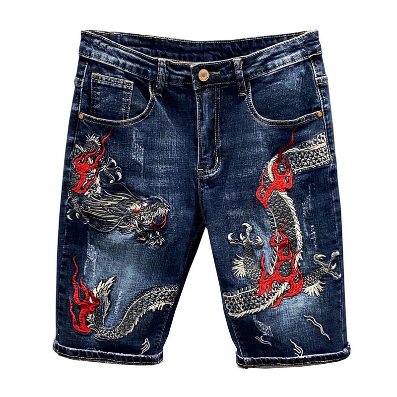 Quần Short Denim Thêu Hình Rồng Phong Cách Thời Trang Mùa Hè Mới 2023