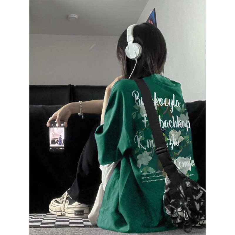 Áo Thun 100% Cotton Tay Ngắn Cổ Tròn In Họa Tiết Phong Cách Hàn Quốc Cho Nữ