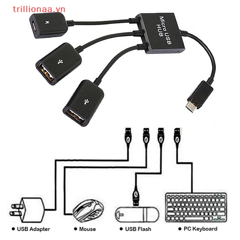 Dây Cáp Chia 3 Trong 1 Micro USB Sang 2 OTG 3 Cổng Micro USB Type-C Cho Máy Tính Bảng Android