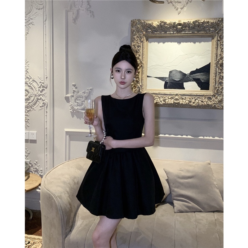 ~ ~ Đầm Ôm Eo Nhỏ Màu Đen Phong Cách Hepburn Pháp Cao Cấp