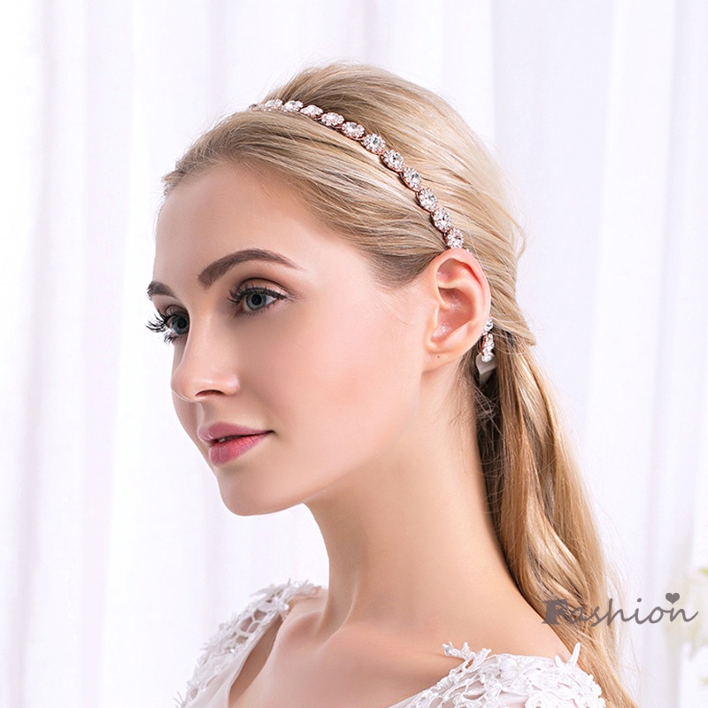 Băng Đô Cài Tóc Mềm Mại Đính Đá Lấp Lánh Đơn Giản Dễ Phối Đồ Cho Cô Dâu