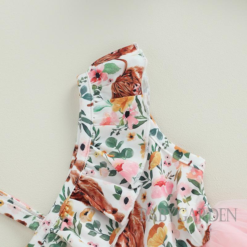 Đầm Xòe Chữ A Không Tay In Họa Tiết Bò Sữa Dành Cho Bé Gái 9 Tháng-4 Tuổi