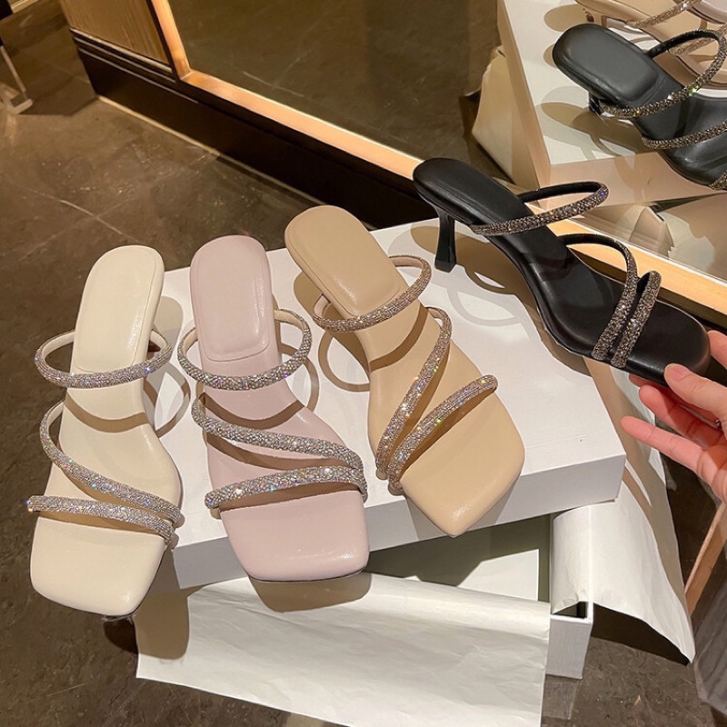 guốc cao gót nữ 5 phân quai đính dây đá hottrend mùa hè 2023 VINA STORE mã Z3