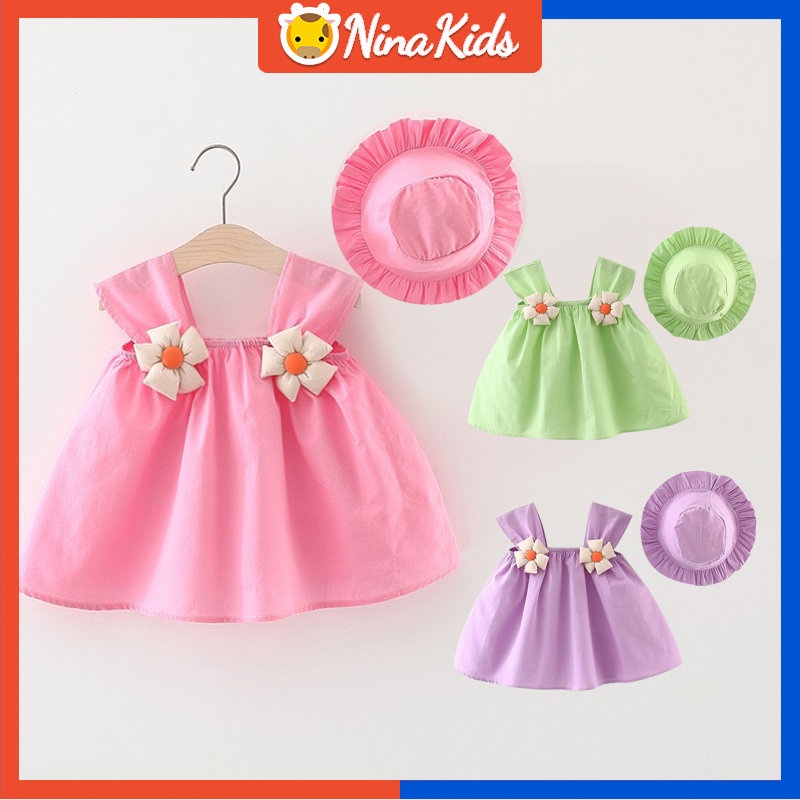 Đầm Công Chúa Ba Chiều Tay Phồng In Hoa Dễ Thương Cho Bé Gái 0-4 Tuổi