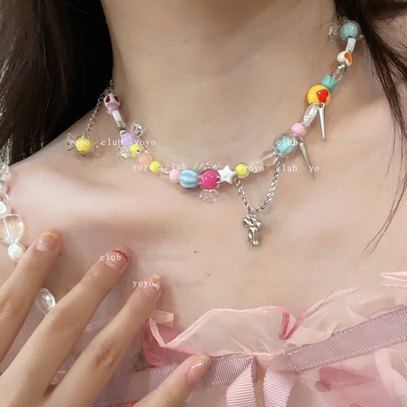 Vòng cổ Chuỗi Hạt Nhiều Màu Sắc Phong Cách Hàn Quốc Dễ Thương Thời Trang Mùa Hè Cho Nữ