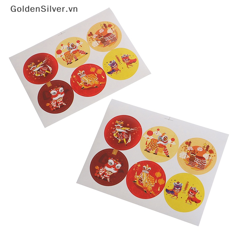 Set 60 Miếng Dán Màu Vàng Bạc Hình Sư Tử Nhảy Múa Phong Cách Trung Hoa Trang Trí Túi Kẹo DIY