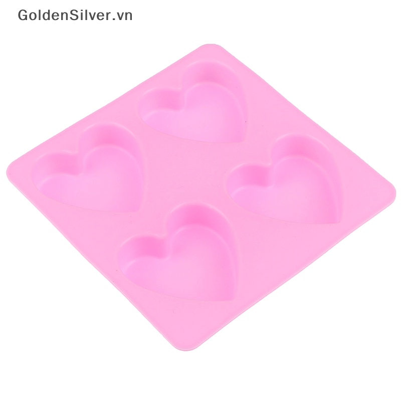 Khuôn Silicon Làm Xà Phòng Thủ Công 4 Ngăn Hình Trái Tim 3d