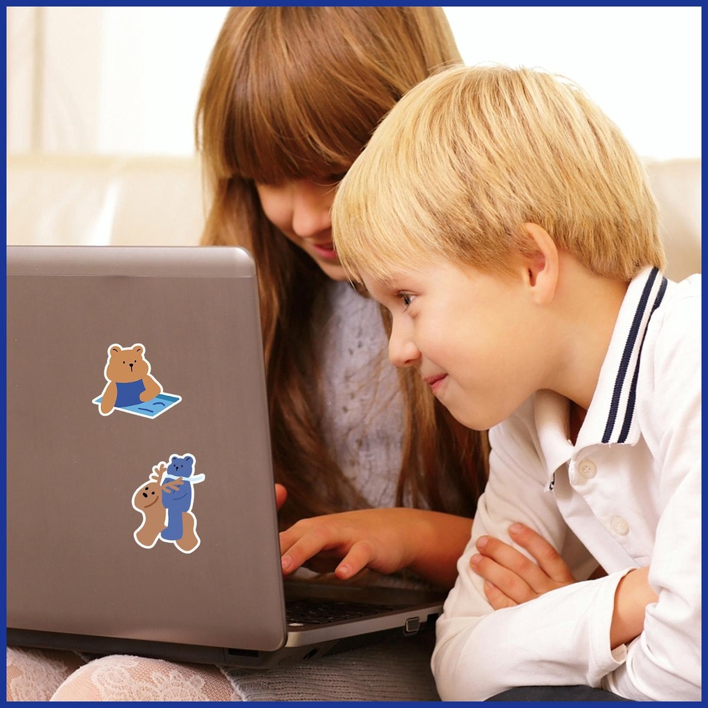 Bộ 50 Miếng Dán Hình Gấu Hoạt Hình Dễ Thương Trang Trí Laptop DIY