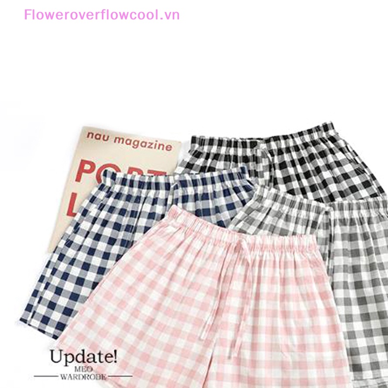 Quần Short Ngủ 96% Cotton Dáng Rộng In Họa Tiết Sọc Caro Thời Trang Mùa Hè 2023 Cho Nữ