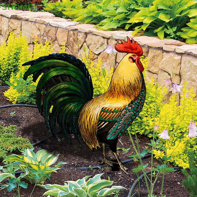 Tượng Gà Rooster 2D Trang Trí Sân Vườn Mới
