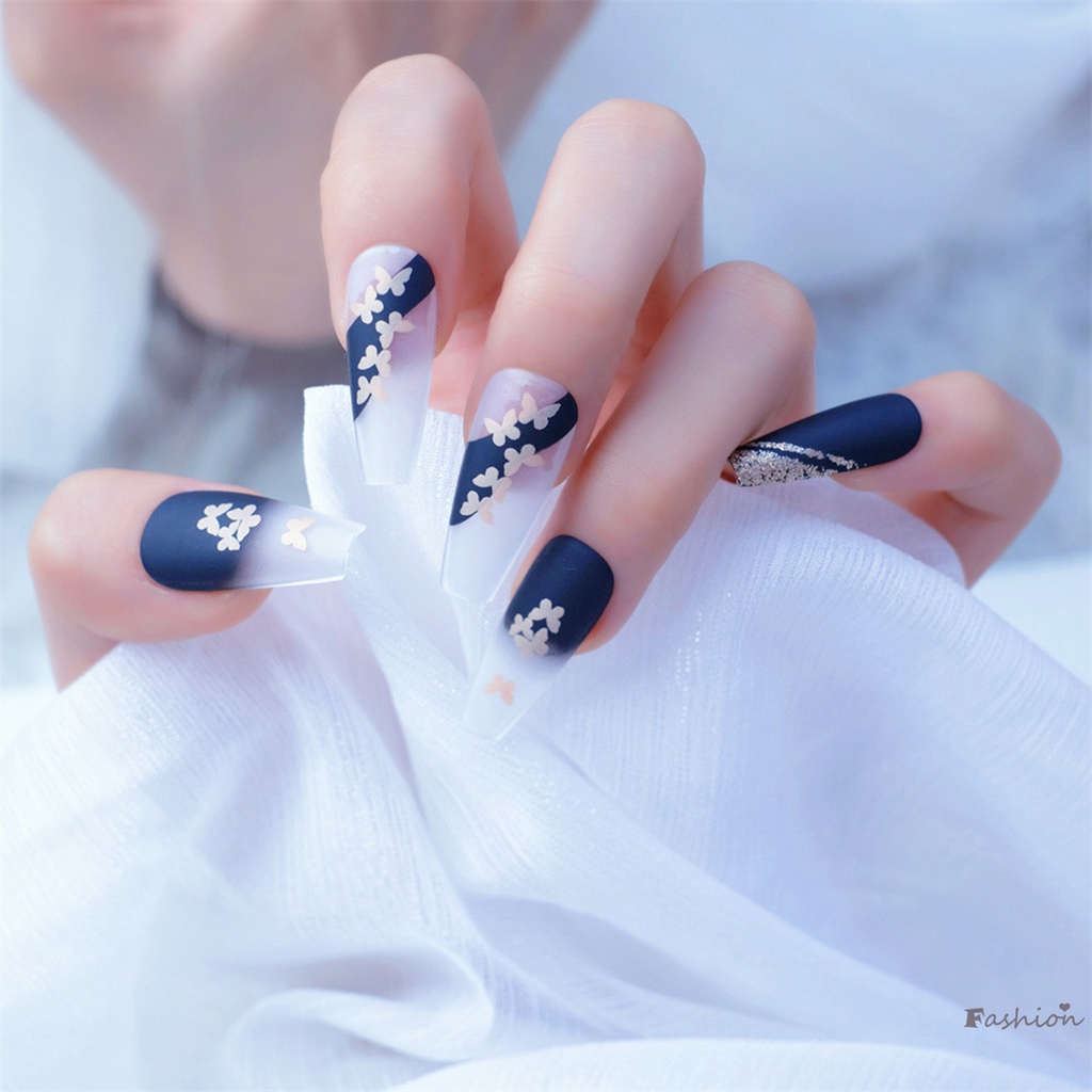 Móng Tay Giả Màu Đen Nhám Đính Kim Tuyến Lấp Lánh Bền Và Không Bao Giờ Xẻ Tà Thoải Mái