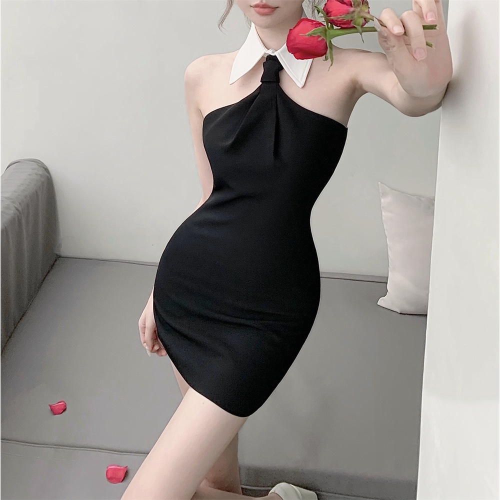 Đầm Hai Dây Ôm Eo Màu Đen Thời Trang Mùa Hè Dành Cho Nữ