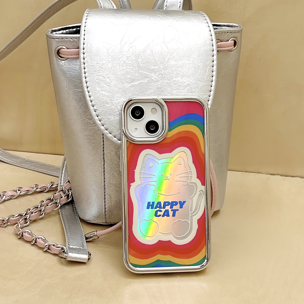 Ốp Điện Thoại IMD Hai Mặt Chống Sốc Viền Mạ Màu Cầu Vồng Cho IPhone 14 13 12 11 Pro Max