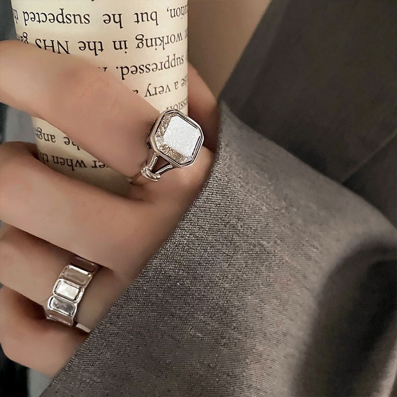 Nhẫn Mặt Vuông Đính Đá Zircon Phong Cách Hàn Quốc Thời Trang