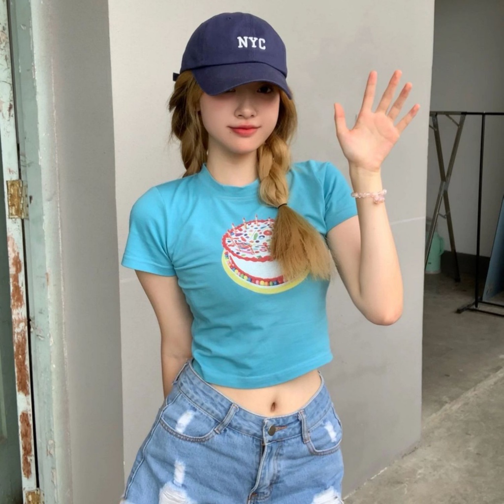 Áo Thun Tay Ngắn Hở Vai Dáng Ôm Màu Xanh Dương Hồ Trơn Phong Cách Desire Mới Dành Cho Bạn Nữ