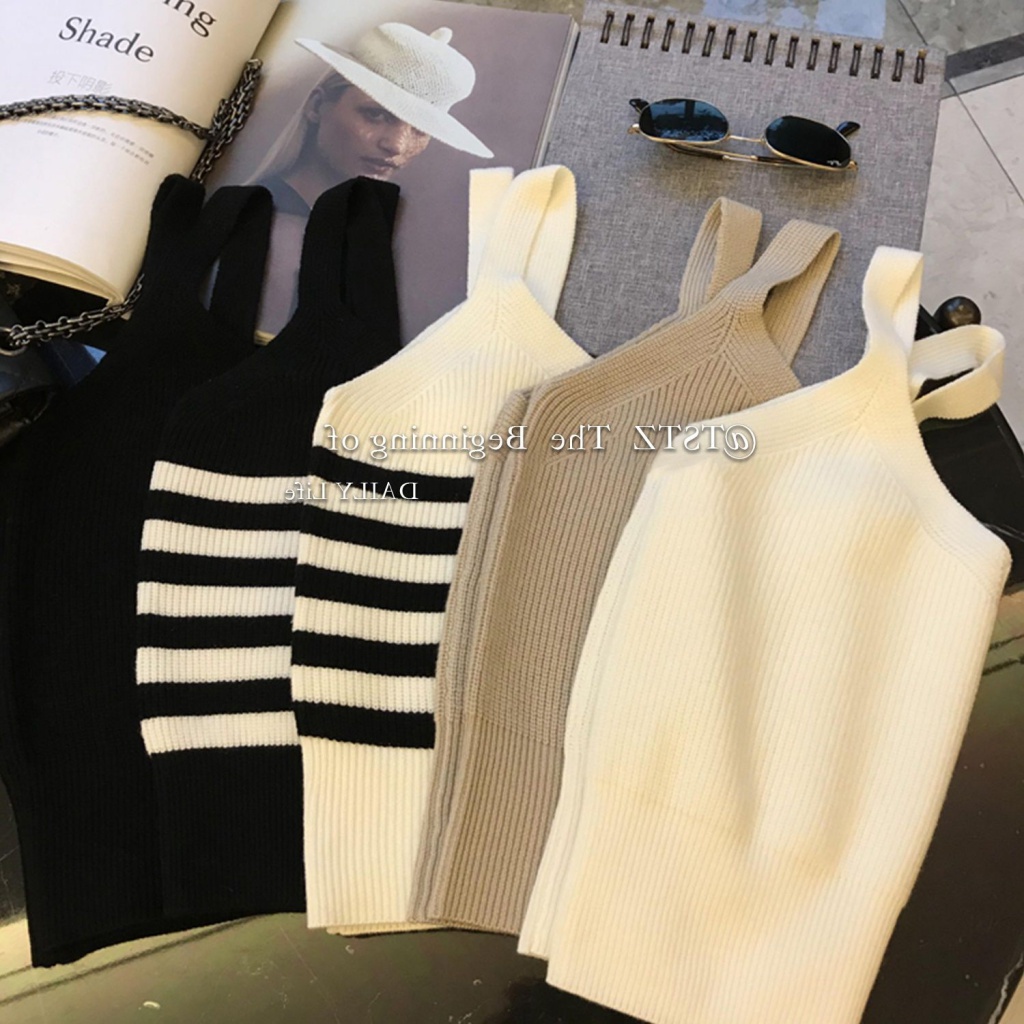 Milyfashion Áo Dệt Kim Hai Dây Ôm Dáng Họa Tiết Kẻ Sọc Màu Sắc Tương Phản Thời Trang Mùa Hè