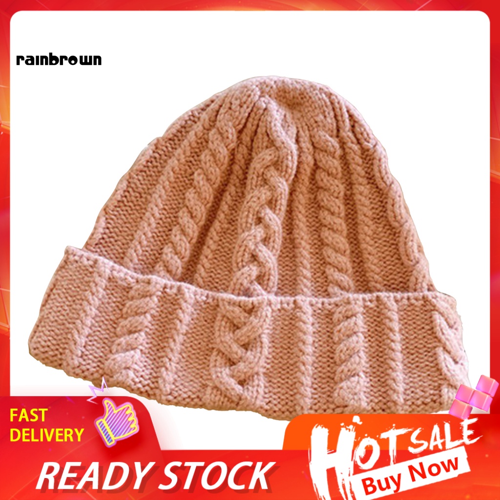 &lt; Rainbrown &gt; Mũ Đi Xe Đạp Dệt Kim Màu Trơn Kết Cấu Xoắn Dễ Phối Đồ Mặc Hàng Ngày