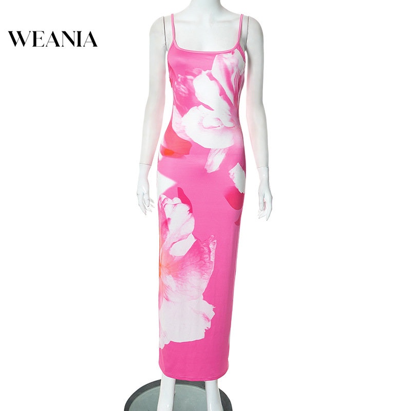 Đầm Hai Dây Dáng Dài Lưng Cao In Họa Tiết Thời Trang Mới Cho Nữ