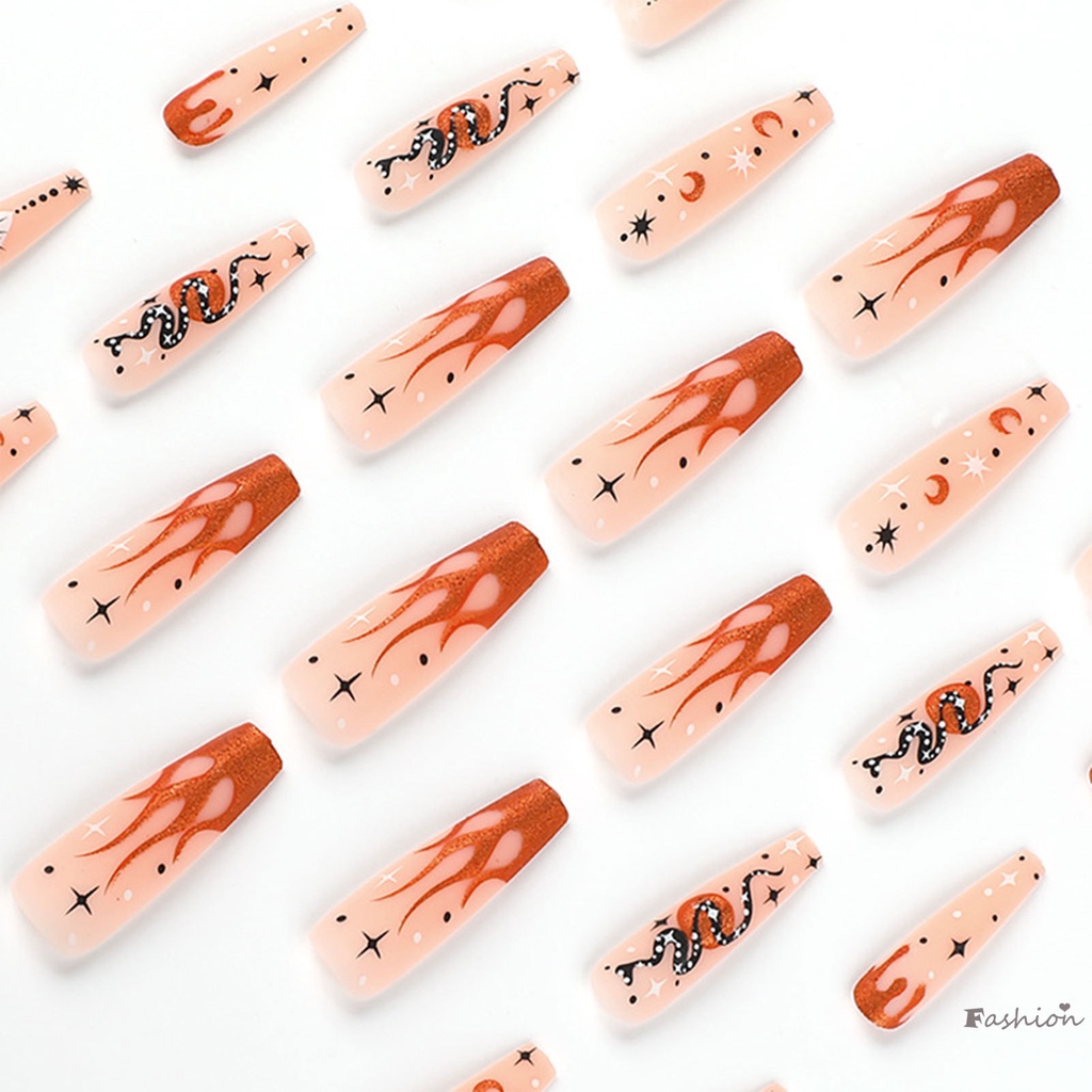 Bộ Móng Tay Giả Họa Tiết Trăng Sao Với Độ Dày Radian Và Họa Tiết Da Rắn