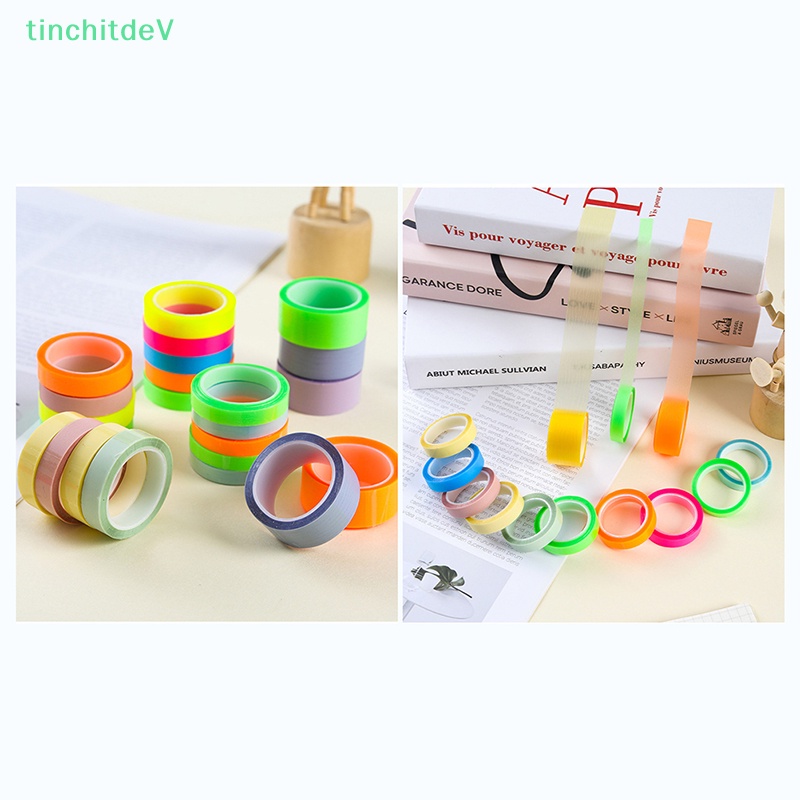 [TinchitdeV] Cuộn 5 Cuộn Nhãn Dán Giấy Ghi Chú Màu Dạ Quang Trong Suốt 5m Làm Quà Tặng Cho Học Sinh / Văn Phòng