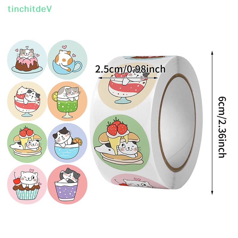 Set 500 Miếng Dán Hình Tròn In Hình Mèo Hoạt Hình Trang Trí Đa Ứng Dụng