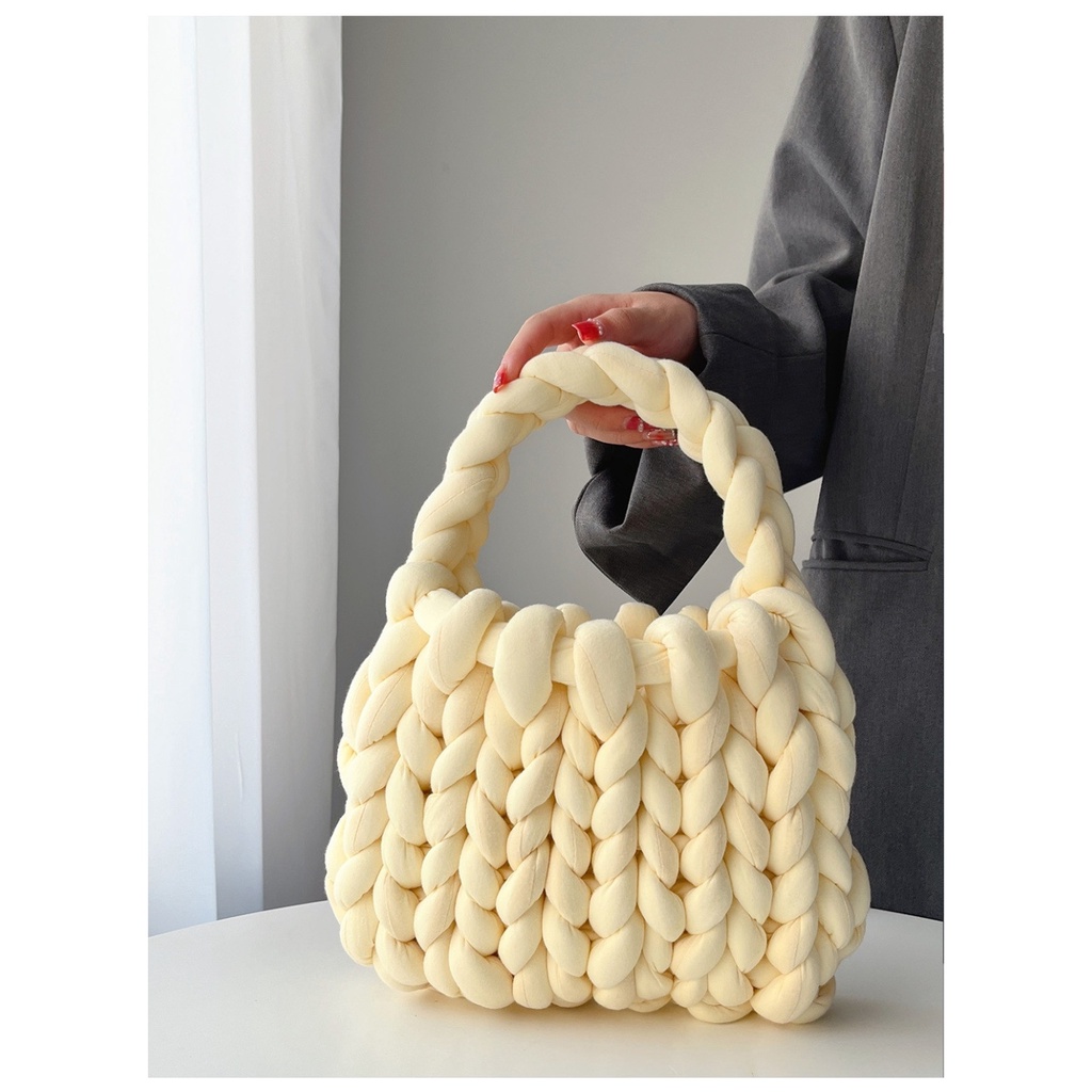 Túi Xách JASMIN NOIR Đeo Vai Hình Vuông Bằng Dây Cotton Bện DIY Đơn Giản Chất Lượng Cao Làm Quà Tặng Kỳ Nghỉ Cho Nữ