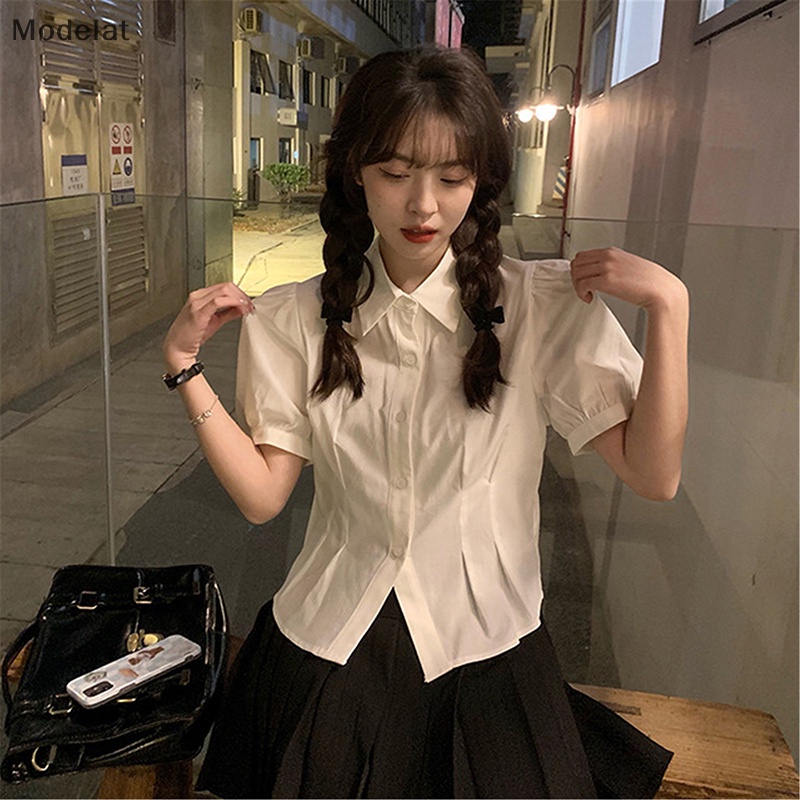 Áo Kiểu MFC Tay Ngắn Phồng Màu Trơn Đơn Giản Thời Trang Mùa Hè Cho Nữ