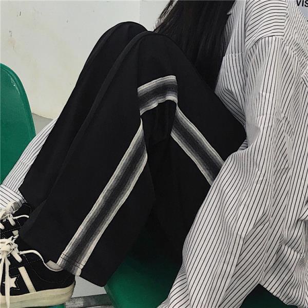 Quần Dài Dáng Suông Rộng Kẻ Sọc Dọc Trẻ Trung Thời Trang Phong Cách Hàn Quốc Cho Nữ