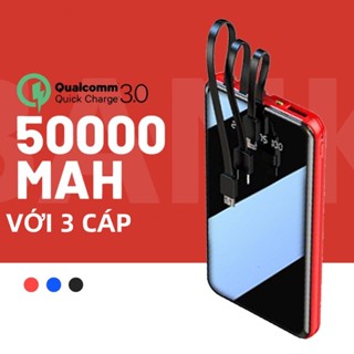 sạc dự ph 50000mAh Màn hình hiển thị kỹ thuật số toàn màn hình Tích hợp 3 dây cáp Đèn LED Powerbank Pin ngoài có thể bảo
