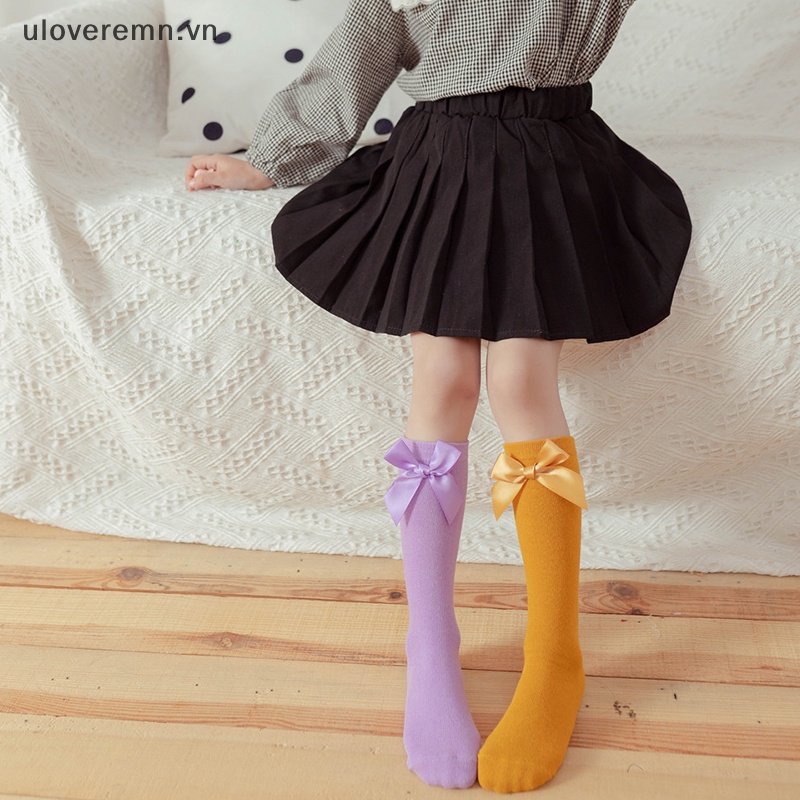 1 Đôi Tất Cotton Mềm Cao Đến Đầu Gối Chống Muỗi Thoáng Khí Đính Nơ