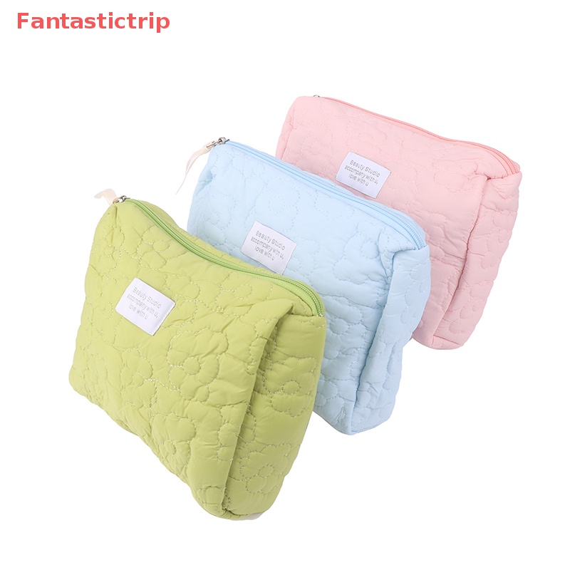 Túi Đựng Mỹ Phẩm Chần Bông Màu Trơn Họa Tiết Hoa Đáng Yêu Dành Cho Đi Du Lịch