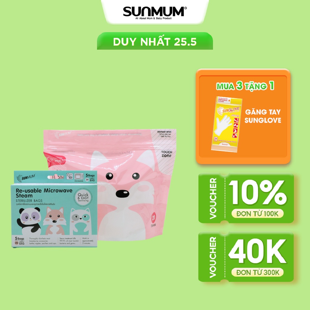 Túi Tiệt Trùng Bằng Hơi Nước Lò Vi Sóng SUNMUM Microwave Sterilizer, Khử Trùng Đồ Cho Bé, Có Thể Tái Sử Dụng, Tiện Lợi