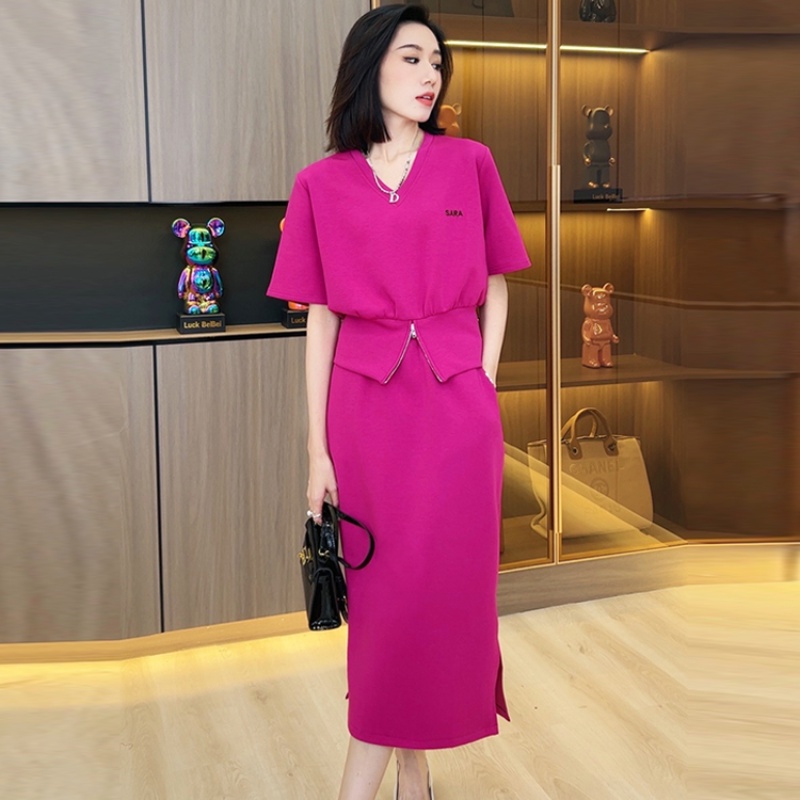 Bộ Áo Ngắn Tay + Chân Váy Xẻ Tà Thời Trang Mùa Hè 2023 Cho Nữ