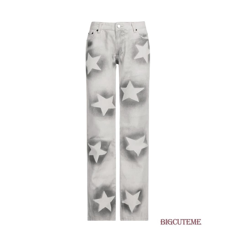 Quần Dài Dáng Suông Rộng Eo Thun In Màu Nhuộm Hình Ngôi Sao Thời Trang Đường Phố Cho Nữ
