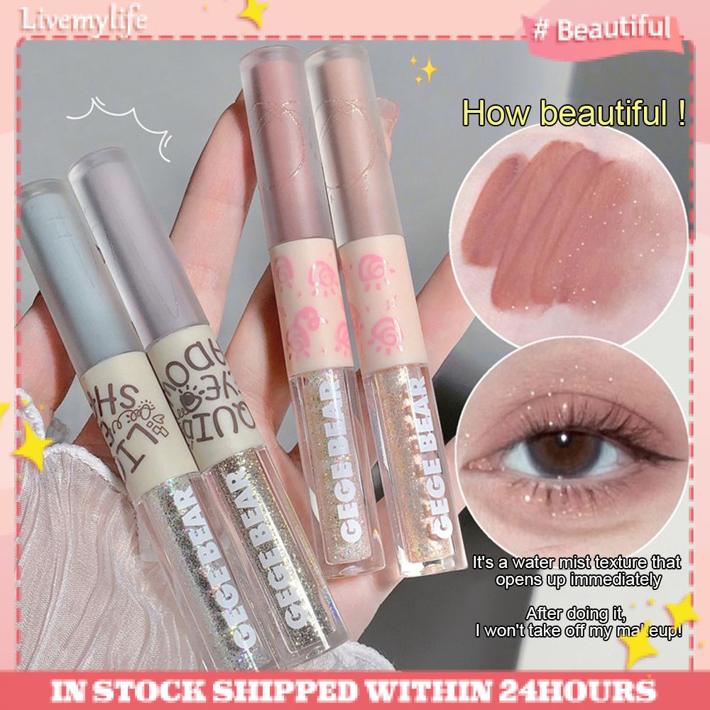 2 trong 1 gege gấu Flash loạt lỏng Eyeshadow mặt make up Highlighter phân cực Flash kéo dài nằm tằm brightens long lanh sắc tố mỹ phẩm